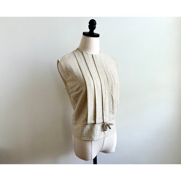 Vintage 50s Italian Lurex Top | 1950s Gold Knit Sleeveless Blouse | M - Picture 1 of 6